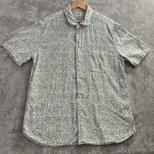Faherty Island Shirt Mens Large Olive Fond Print Linen Blend Preppy Casual Camp